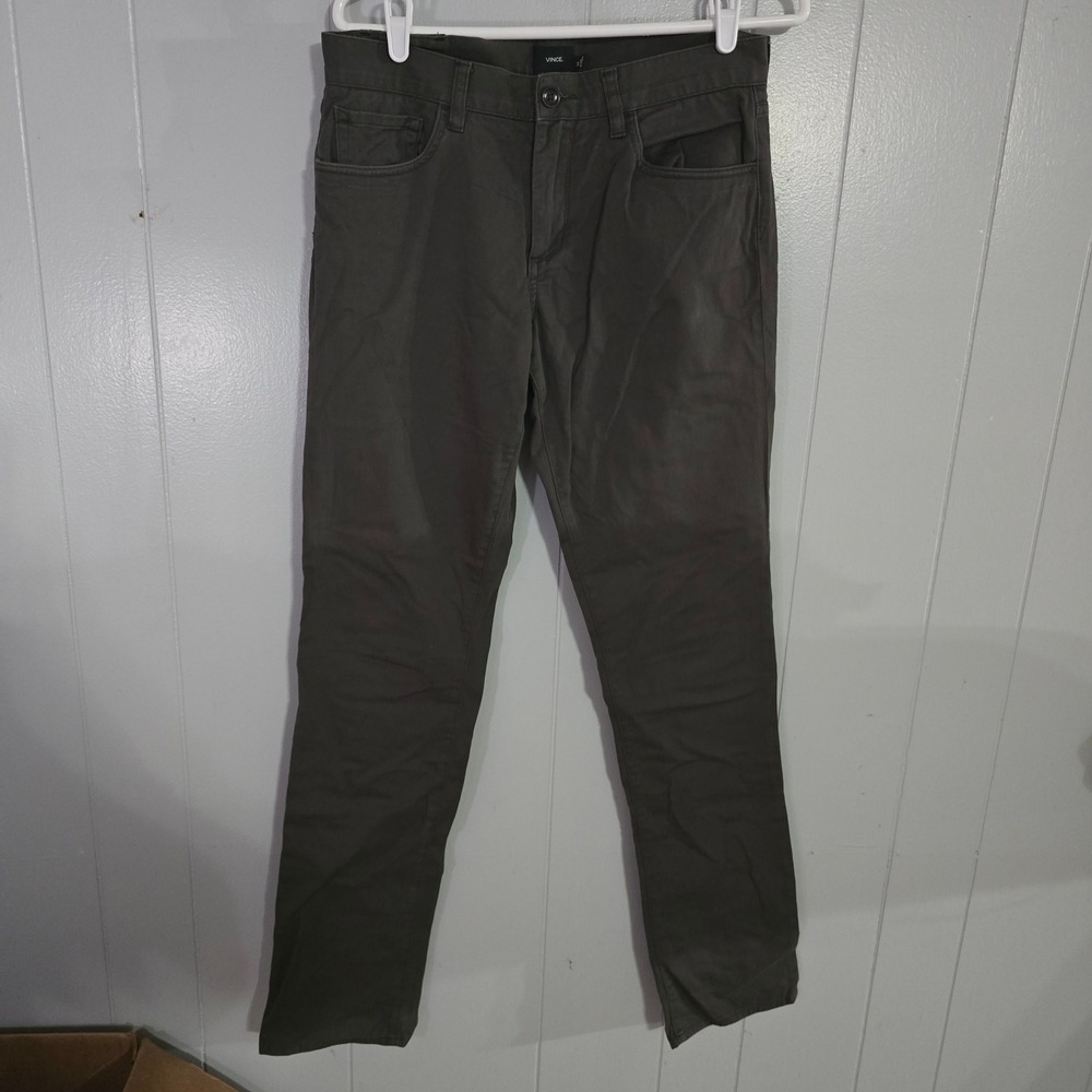 Vince 5 Pocket Pants Mens 30 Grey Olive Slim‎ Fit Cotton Blend Twill Trousers